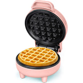 Snailar Mini Waffle Maker – 550W Compact Waffle Iron, Nonstick Coating, Ready Indicator Light, Cool Touch Handle, Easy Clean, Pink
